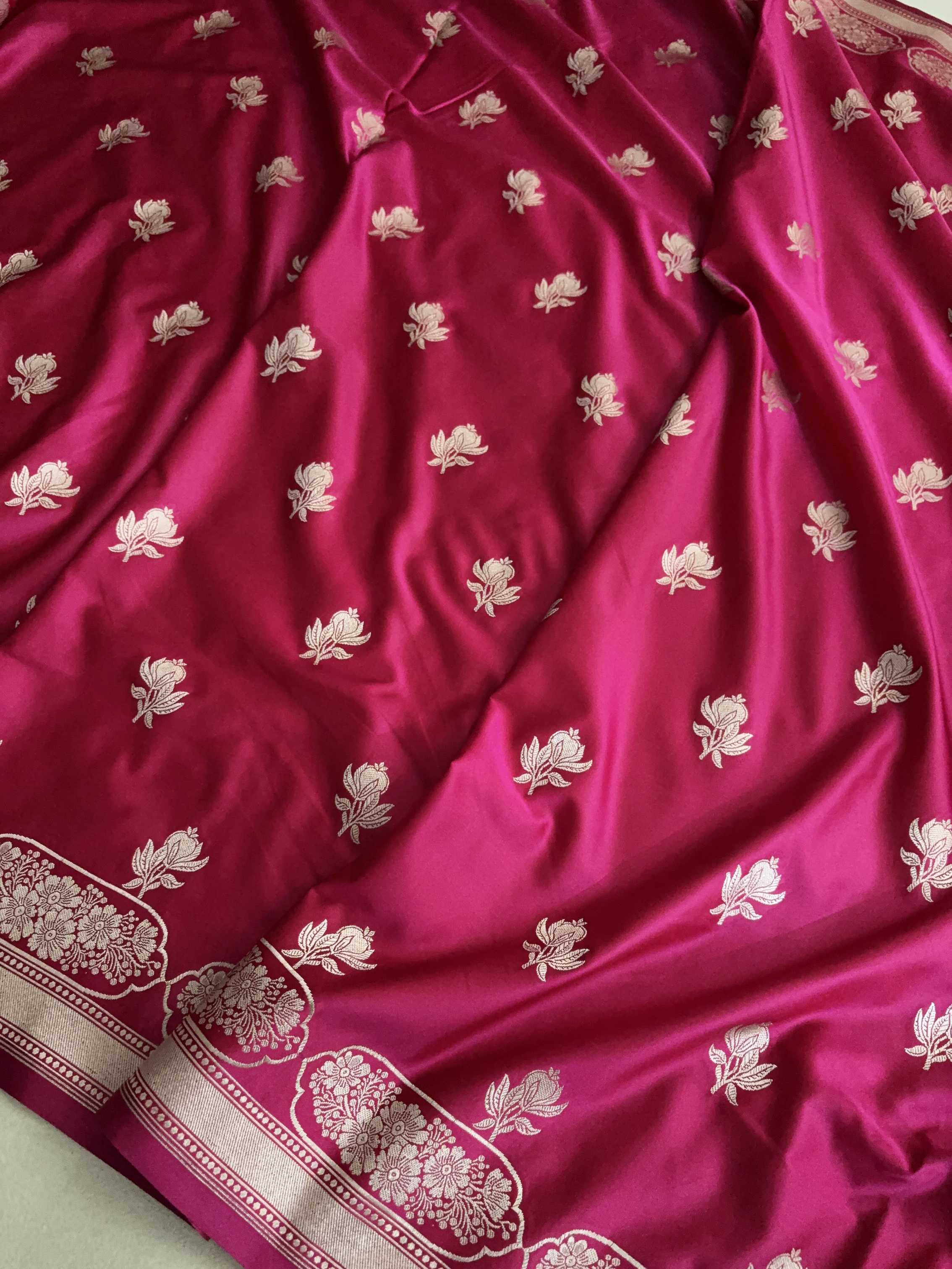 Rani Pink With Red Shaded Soft Kataan Silk Banarasi Saree