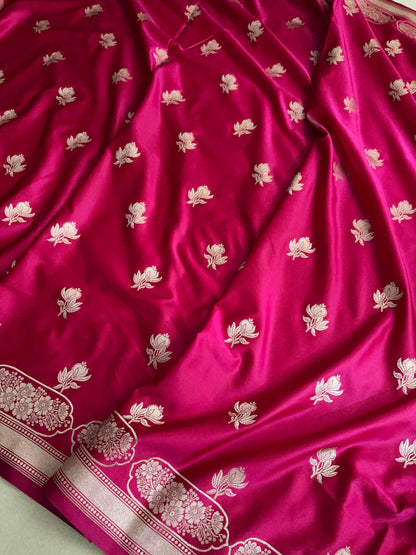 Rani Pink With Red Shaded Soft Kataan Silk Banarasi Saree