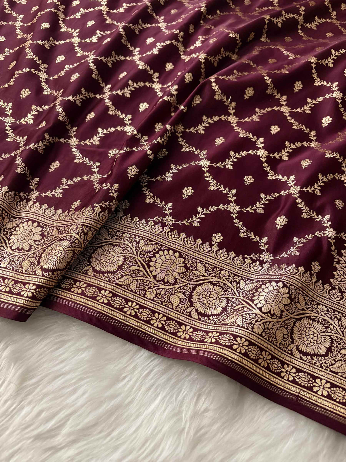 Brown Katan Silk Banarasi Saree Chaukri Jaal