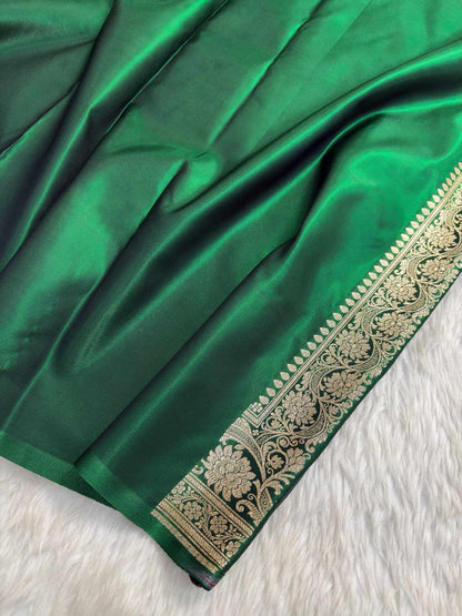 Dark Green Shaded New Motif Satin Silk Banarasi Saree