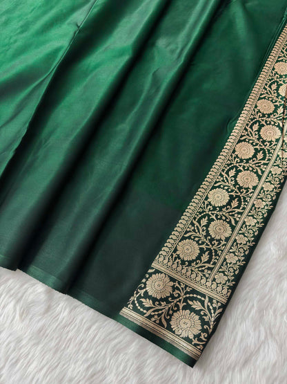 Dark Green Satin Silk Banarasi Fancy Motif Saree