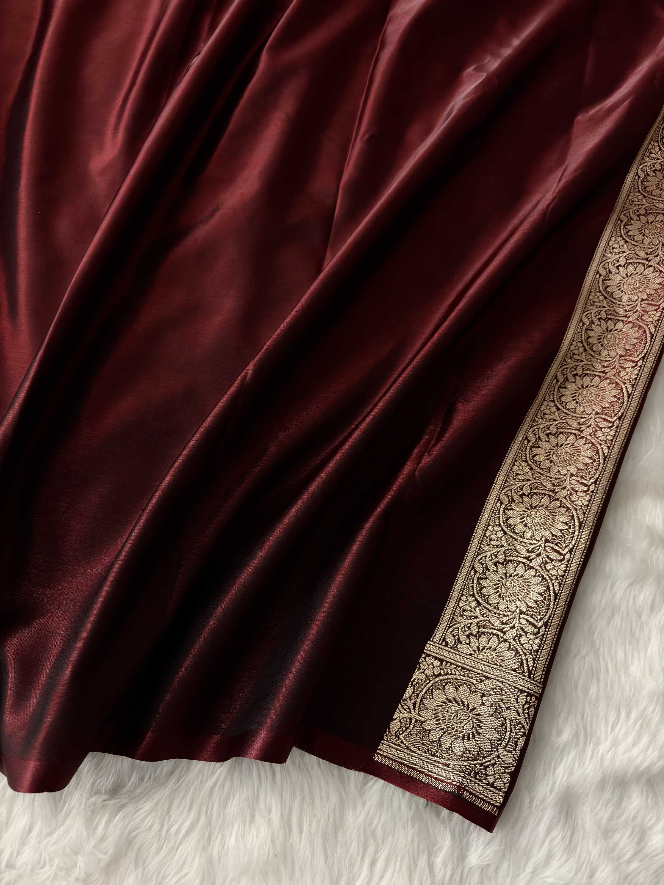 Dark Maroon Satin Silk Banarasi Fancy Saree