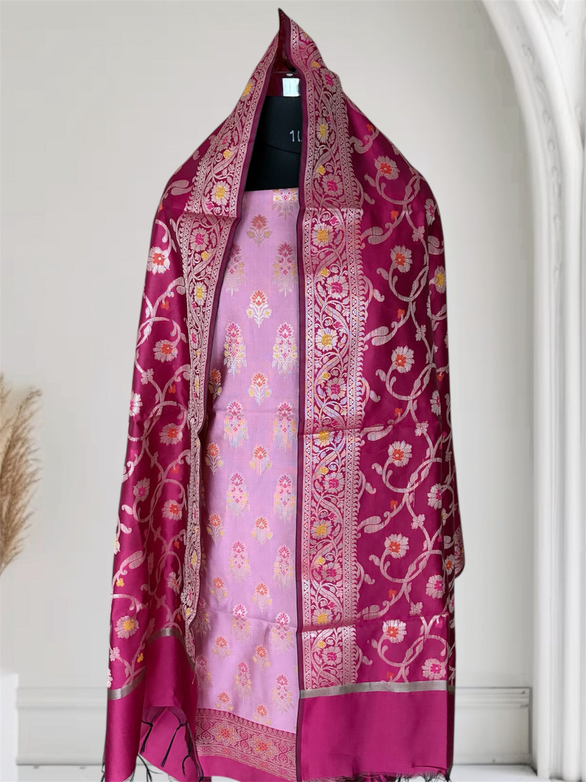 Rani and Rani Pink Satin Silk Banarasi Suit