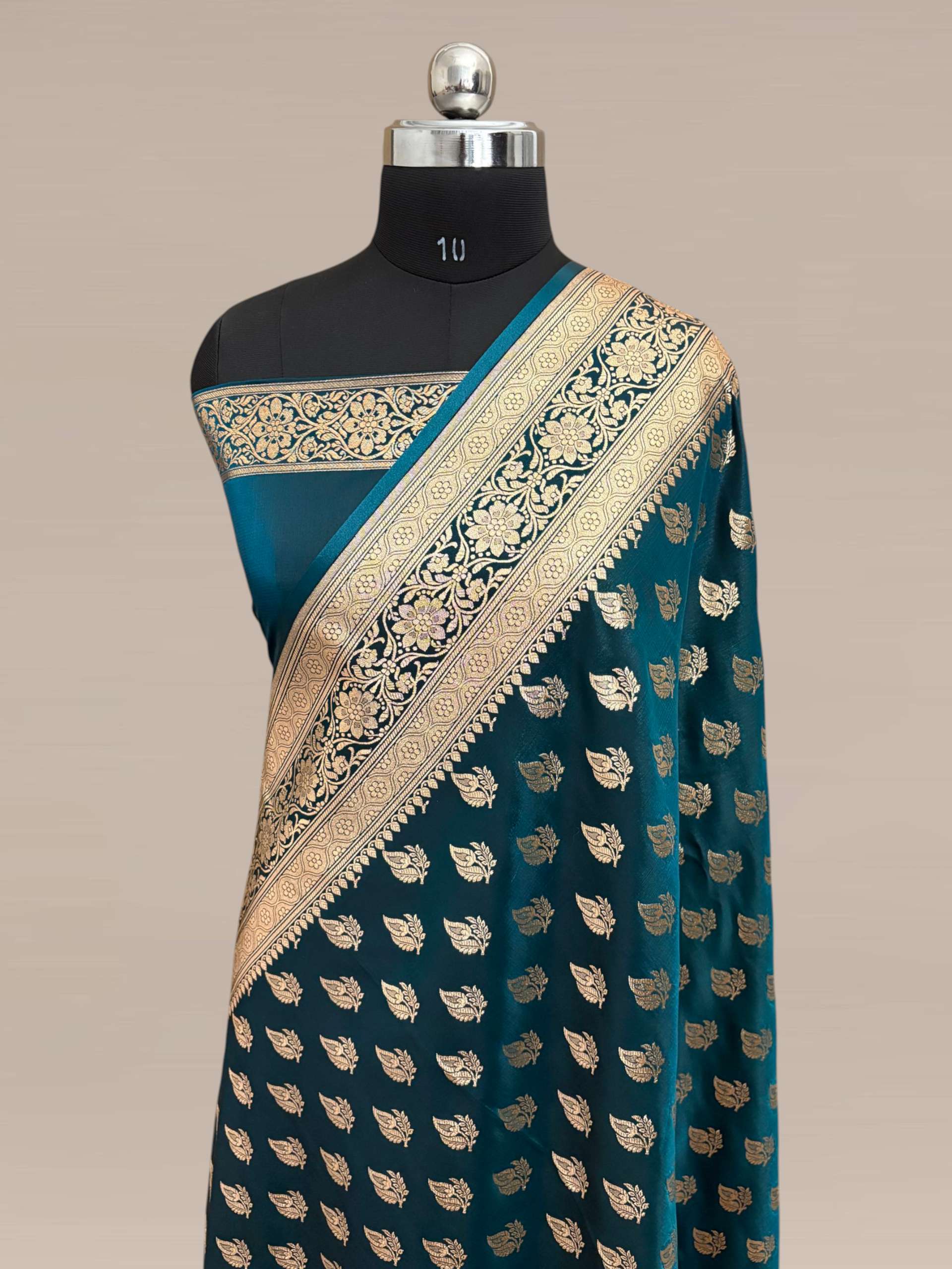 Ocean Blue Satin Silk Banarasi Saree