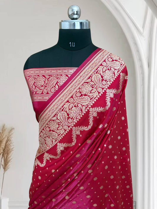 Rani Satin Silk Banarasi Saree – Silver Zari Buti Work