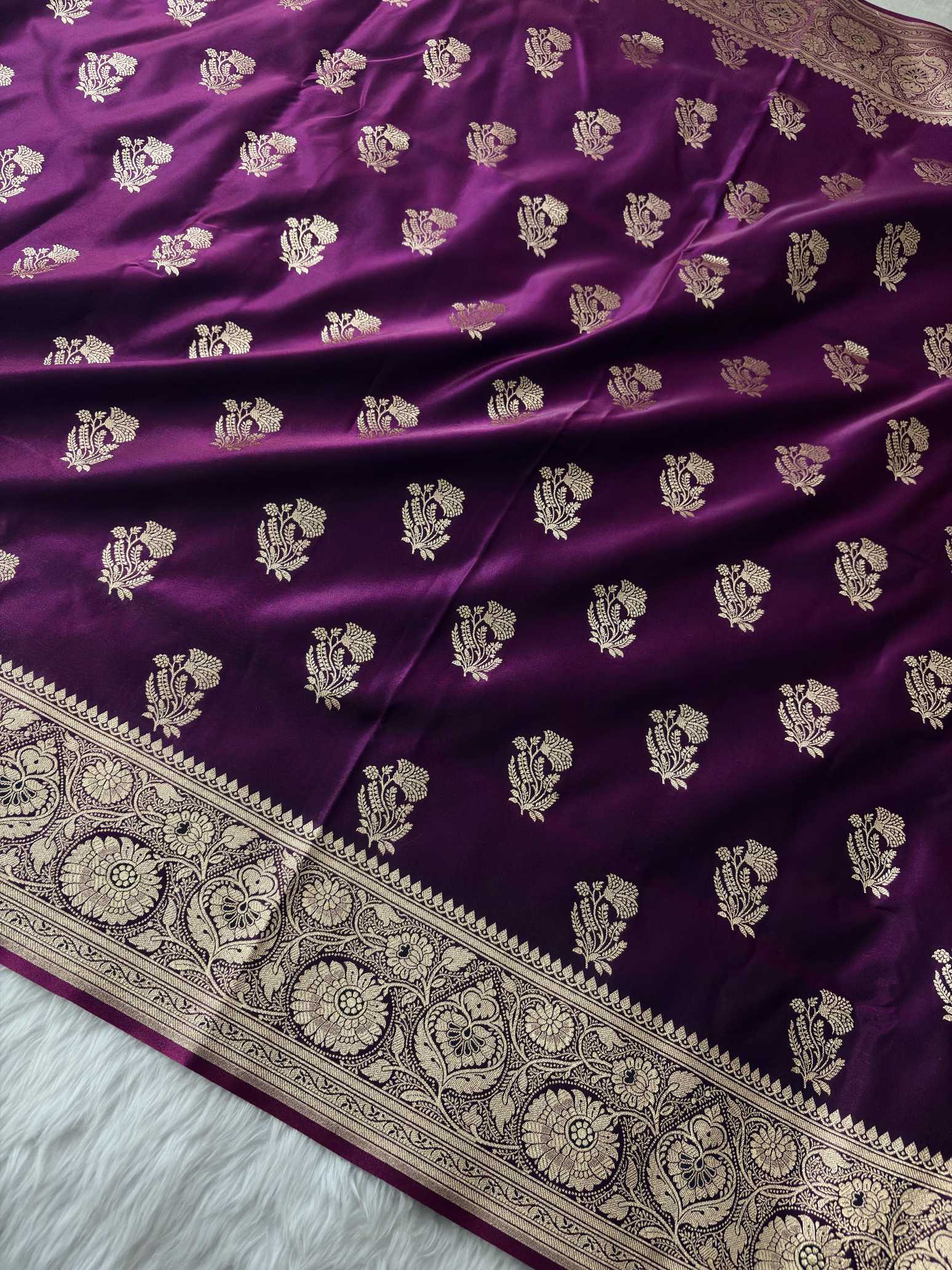 Purple shade Satin Silk Banarasi Fancy Motif Saree