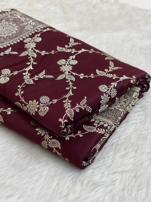 Garnet Satin Kataan Silk Banarasi Saree Heavy Jaal Design