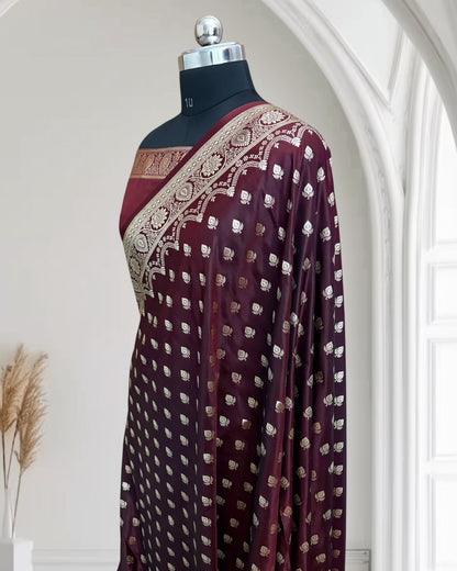 Dark Maroon Satin Silk Banarasi Saree