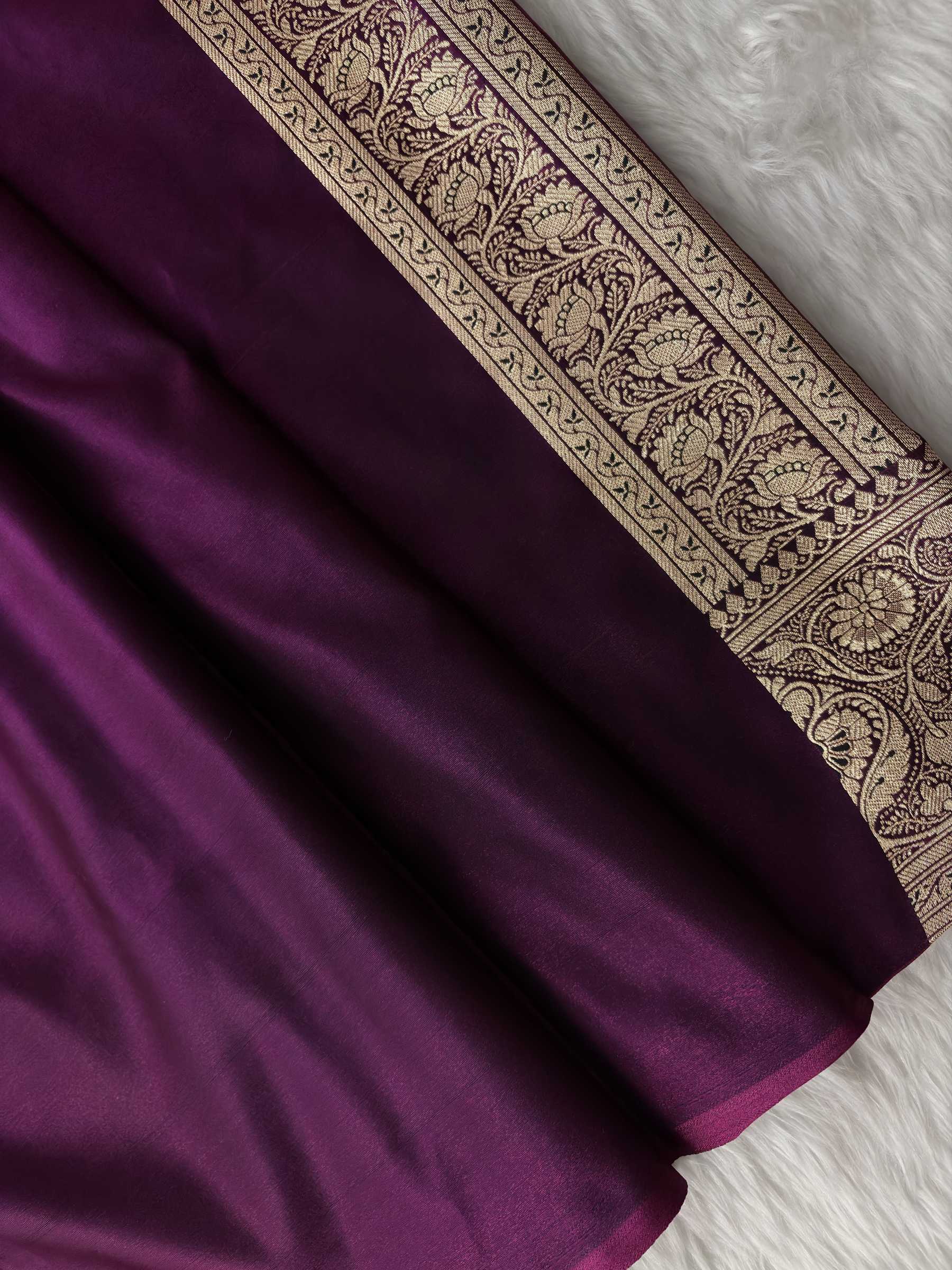 Purple shade Satin Silk Banarasi Fancy Motif Saree