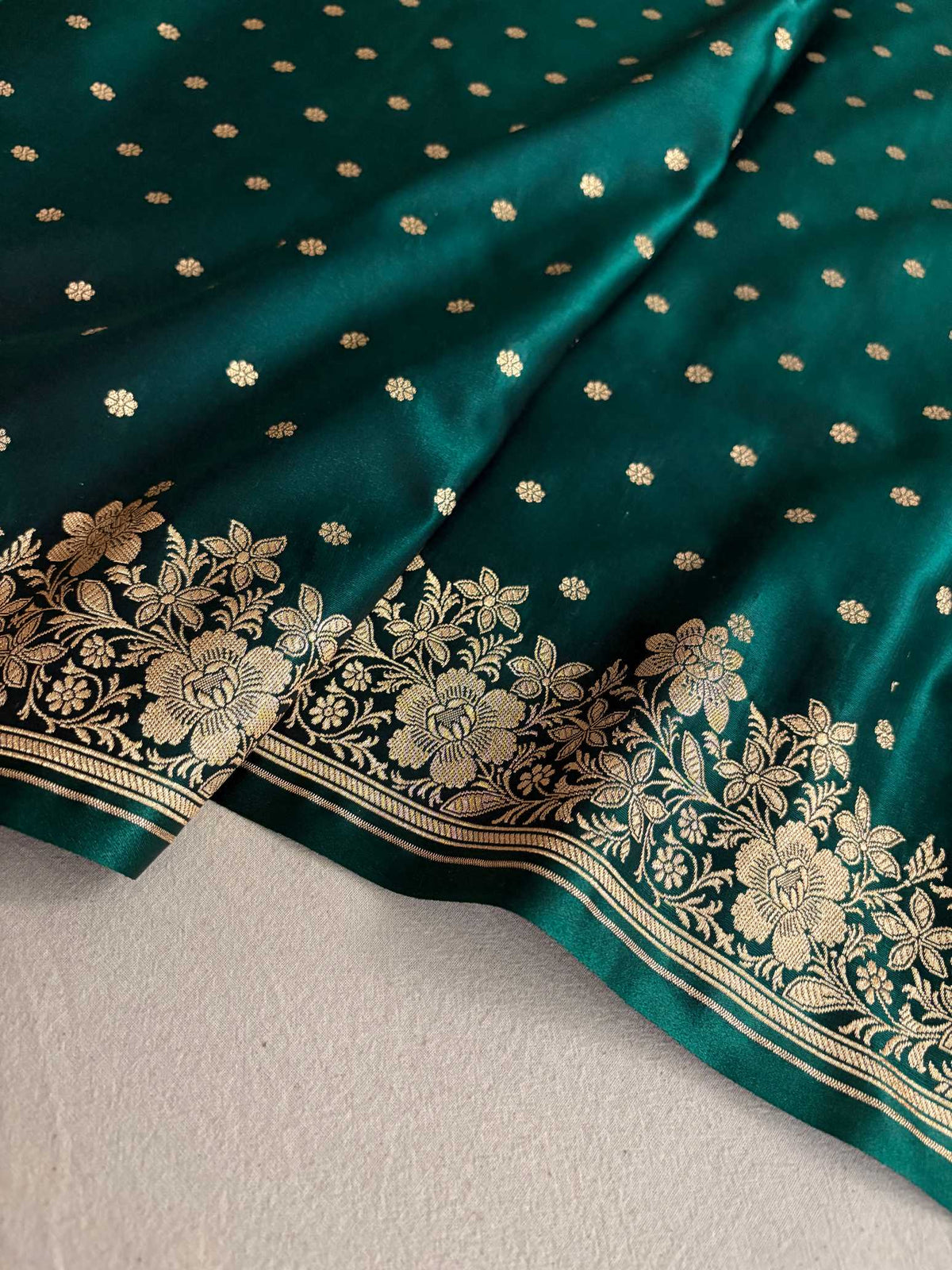 Teal Green Satin Silk Saree Banarasi Motif