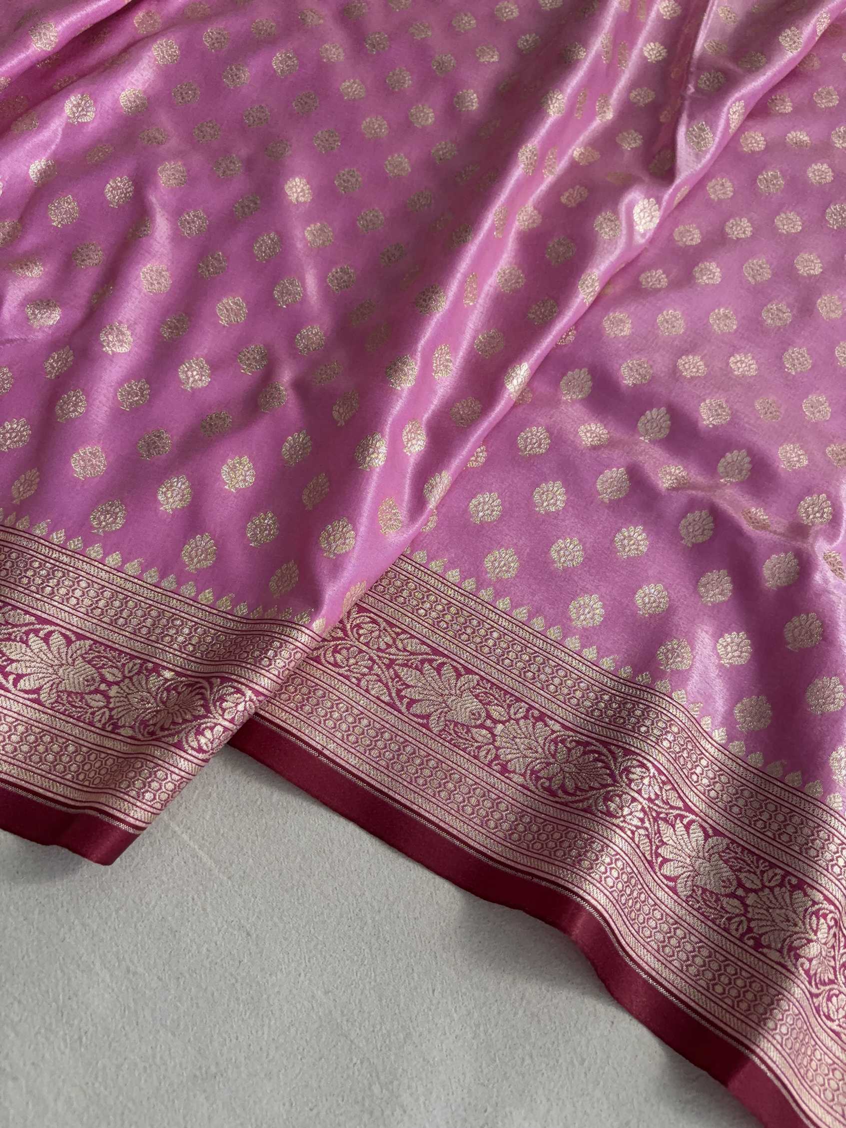 Pink & Maroon Motif Satin Silk Banarasi Saree