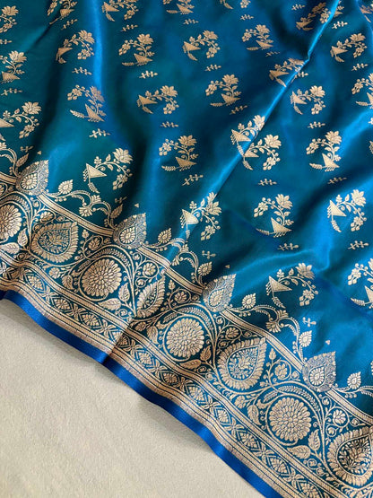 Firozi Fancy Motif Satin Silk Banarasi Saree