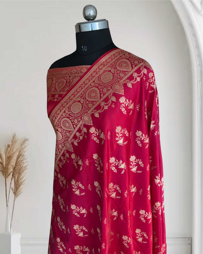 Rani Pink Fancy Motif Satin Silk Banarasi Saree