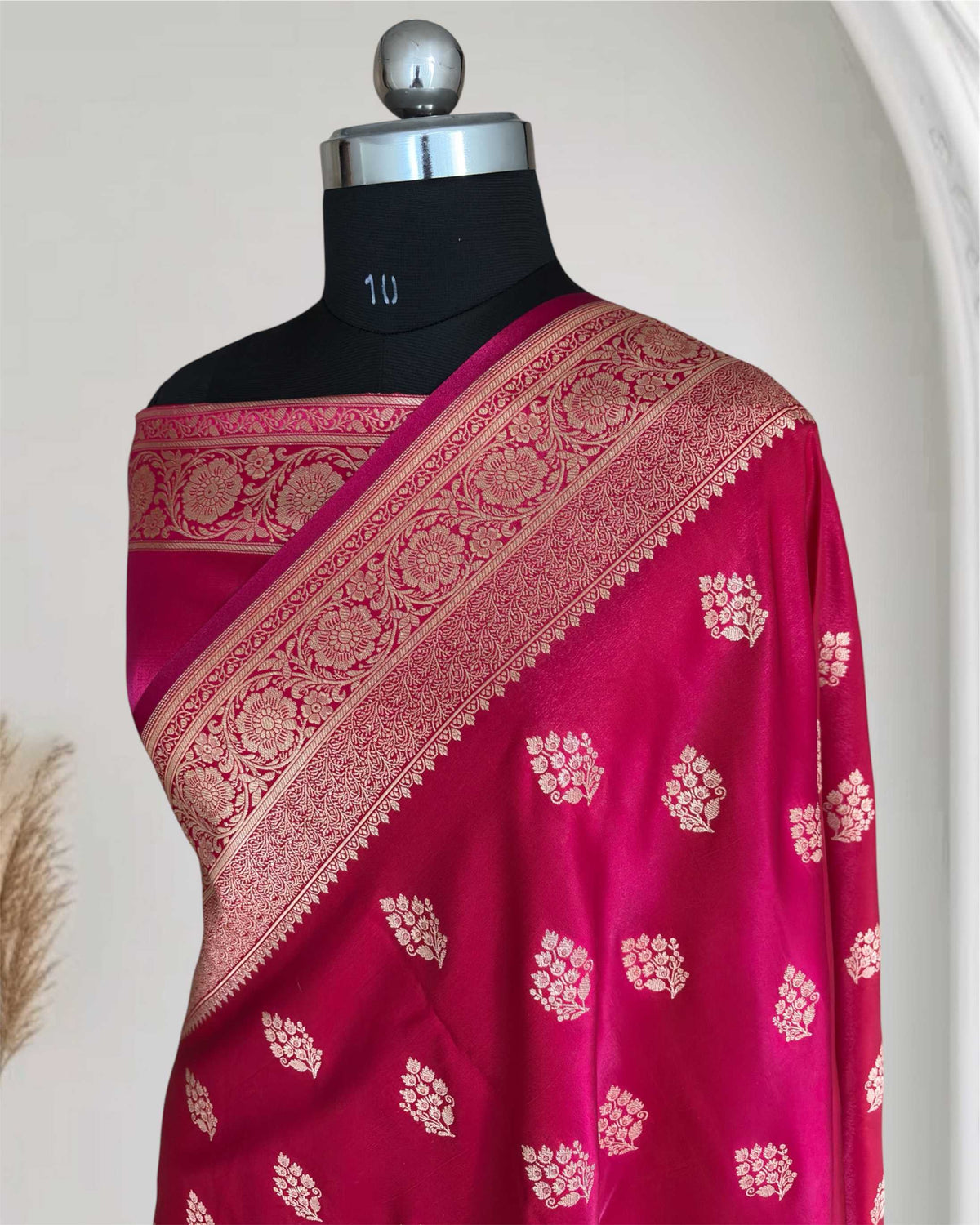 Rani Pink Satin Silk Saree Banarasi Motif