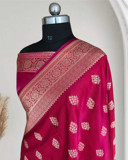 Rani Pink Satin Silk Saree Banarasi Motif