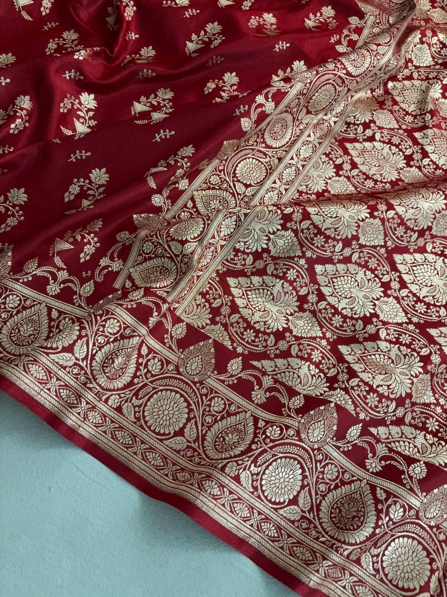 Maroon Shaded Fancy Motif Satin Silk Banarasi Saree