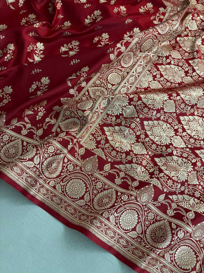 Maroon Shaded Fancy Motif Satin Silk Banarasi Saree