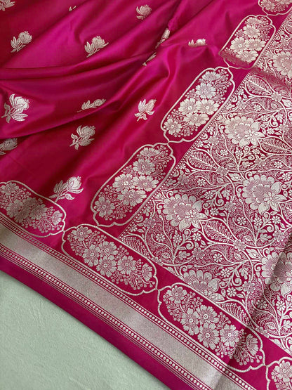 Rani Pink With Red Shaded Soft Kataan Silk Banarasi Saree