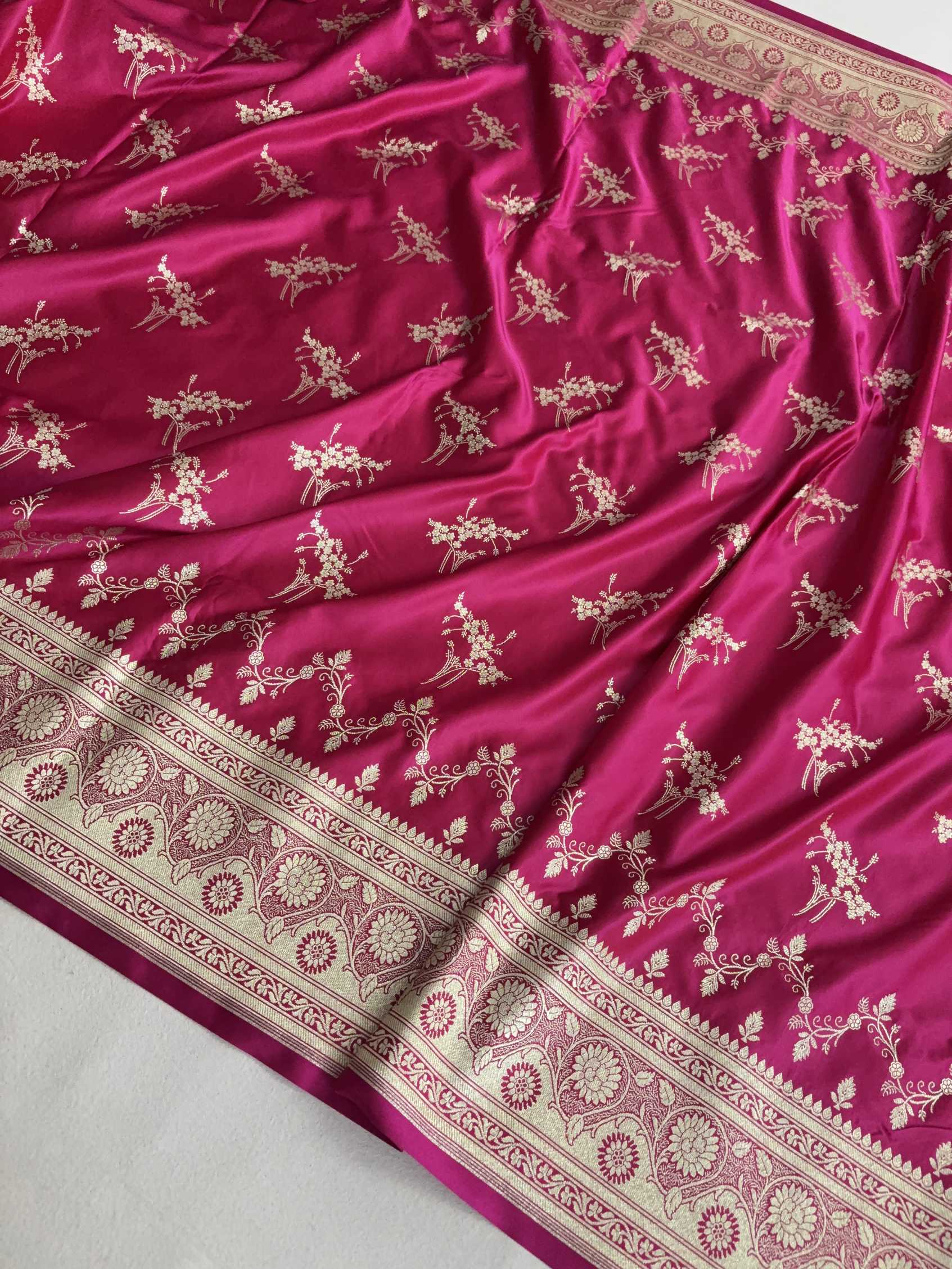 Rani Pink Soft Kataan Silk Banarasi Saree Light Gold Work
