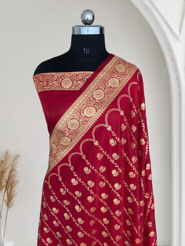 Red Araa Jaal Satin Silk Banarasi saree