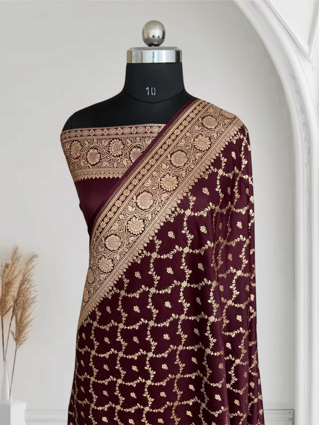 Brown Katan Silk Banarasi Saree Chaukri Jaal