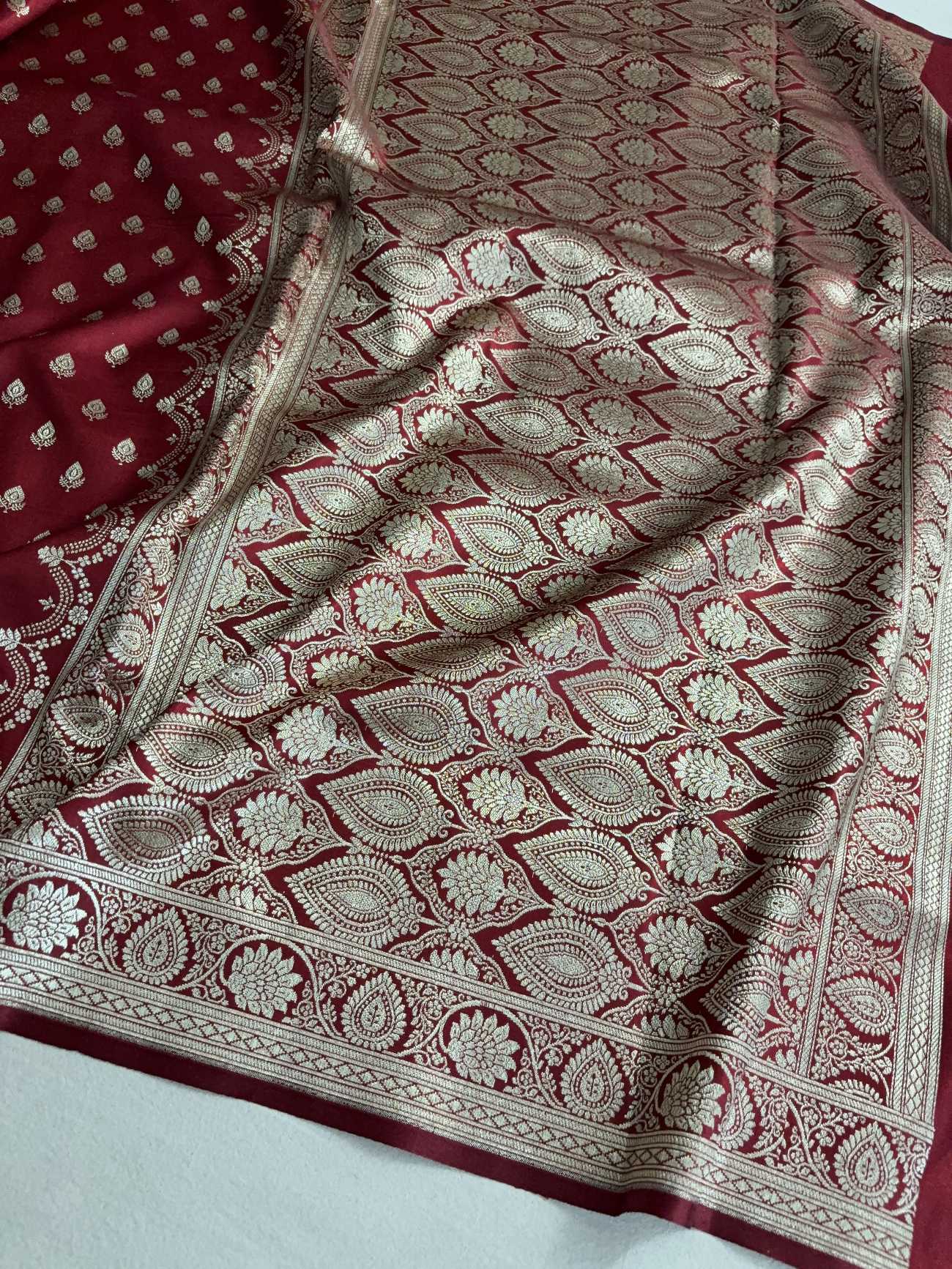 Maroon Satin Silk Banarasi Saree