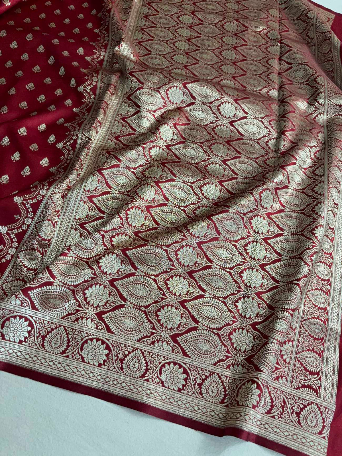 Maroon Satin Silk Banarasi Saree