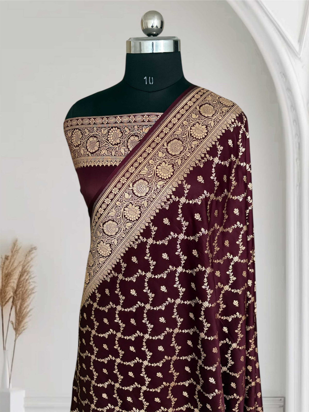 Brown Katan Silk Banarasi Saree Chaukri Jaal