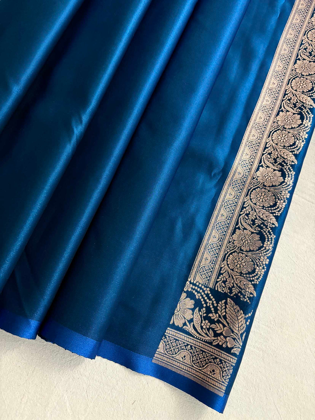 Teal Blue Satin Silk Saree Banarasi Motif