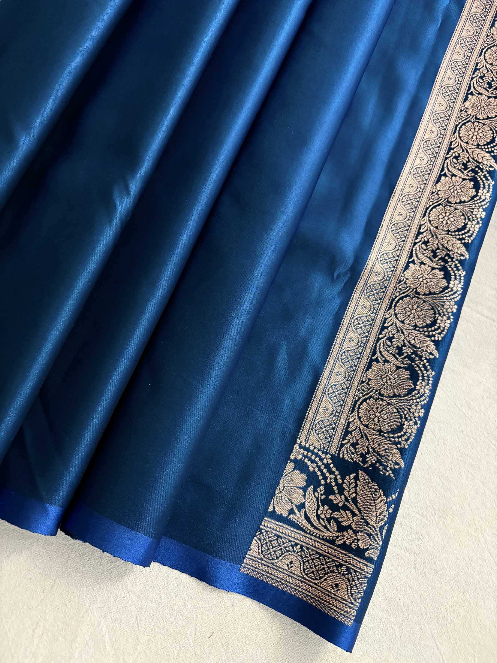Teal Blue Satin Silk Saree Banarasi Motif