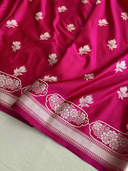 Rani Pink With Red Shaded Soft Kataan Silk Banarasi Saree