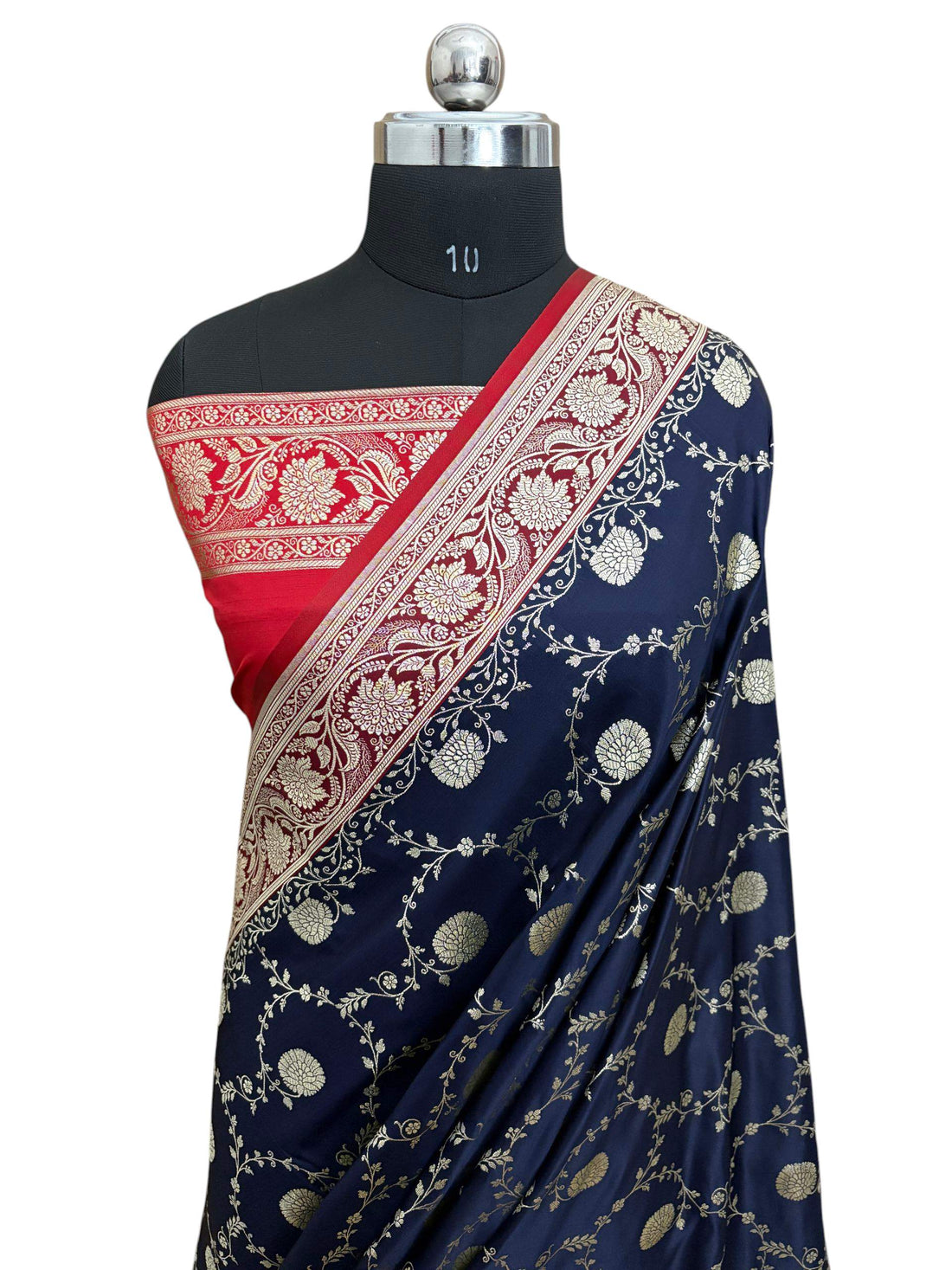 Blue with Red Pallu &amp; Border Kataan Silk Banarasi Saree