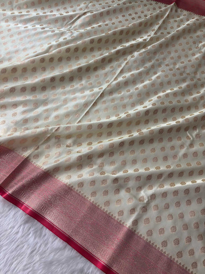 Red & Cream Satin Silk Banarasi Saree