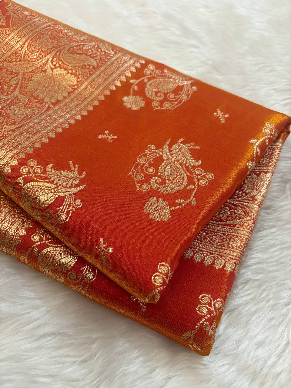 MorPankhi Orange Shaded Satin Silk Banarasi Saree