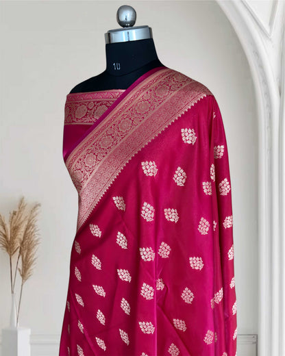 Rani Pink Satin Silk Saree Banarasi Motif