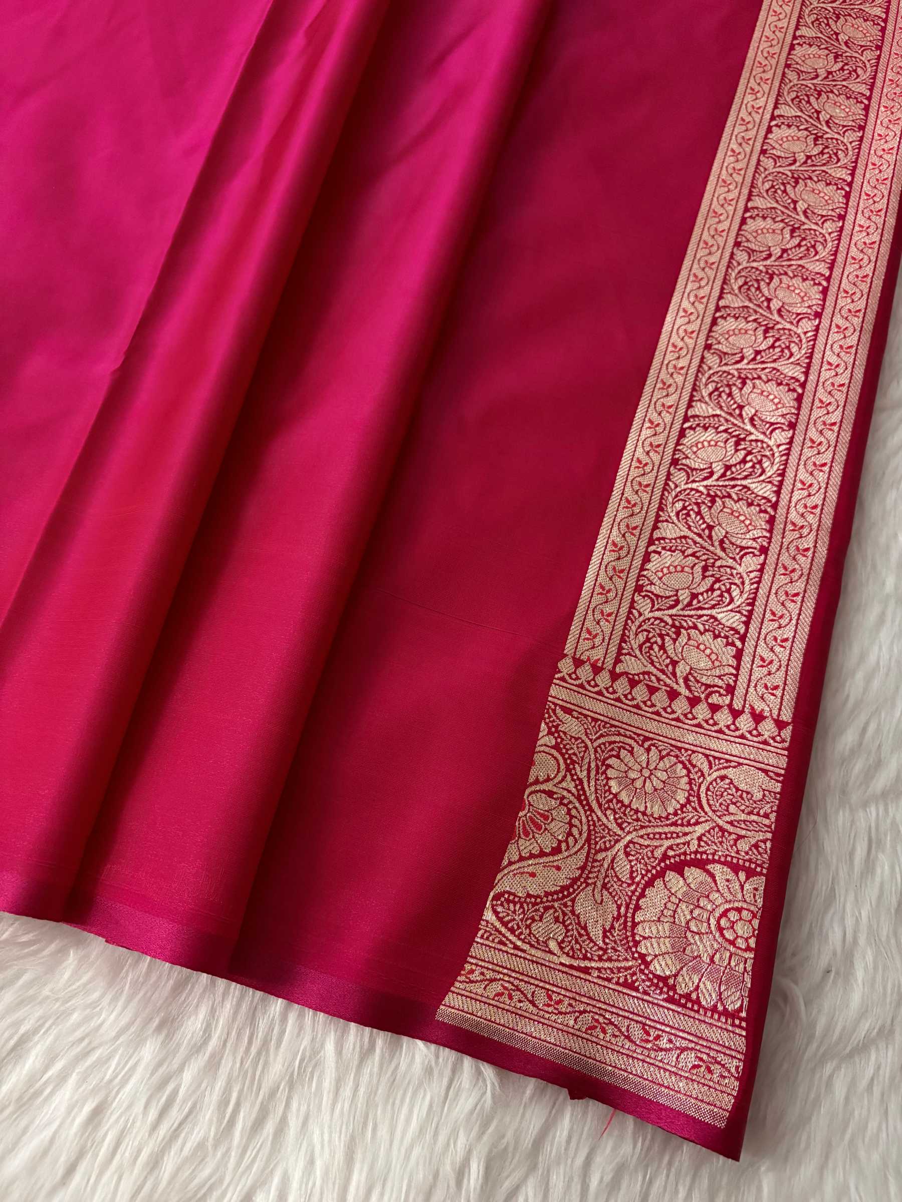 Rani Pink Satin Silk Banarasi Fancy Motif Saree