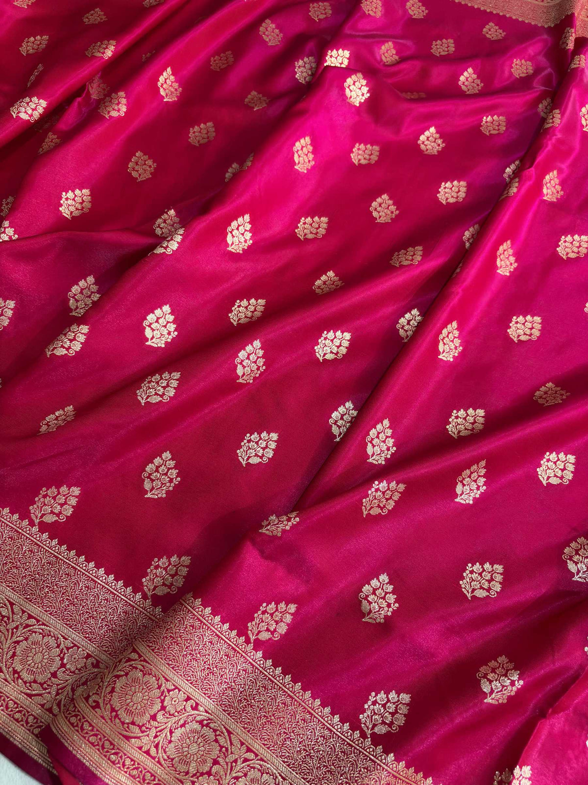 Rani Pink Satin Silk Saree Banarasi Motif