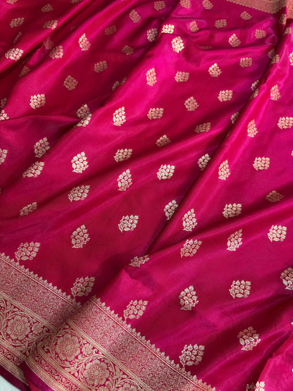 Rani Pink Satin Silk Saree Banarasi Motif