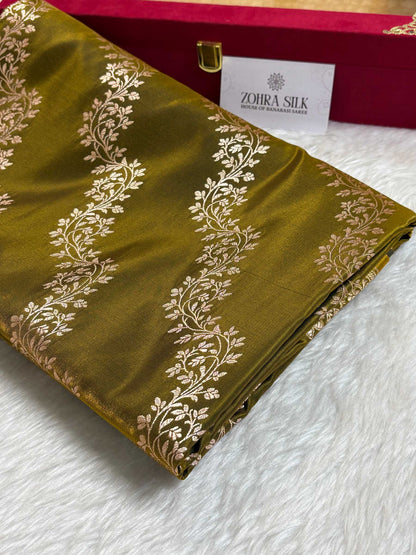 Laheriya Jaal Satin Silk Banarasi Saree Mehdi Green Shades