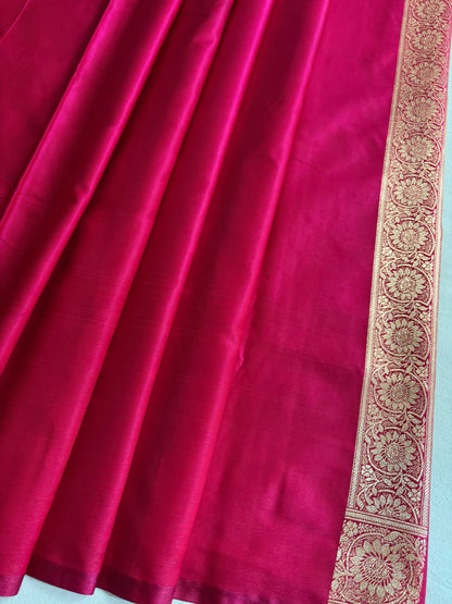 Rani Pink Satin Silk Banarasi Saree Floral Swarna Latika Jaal