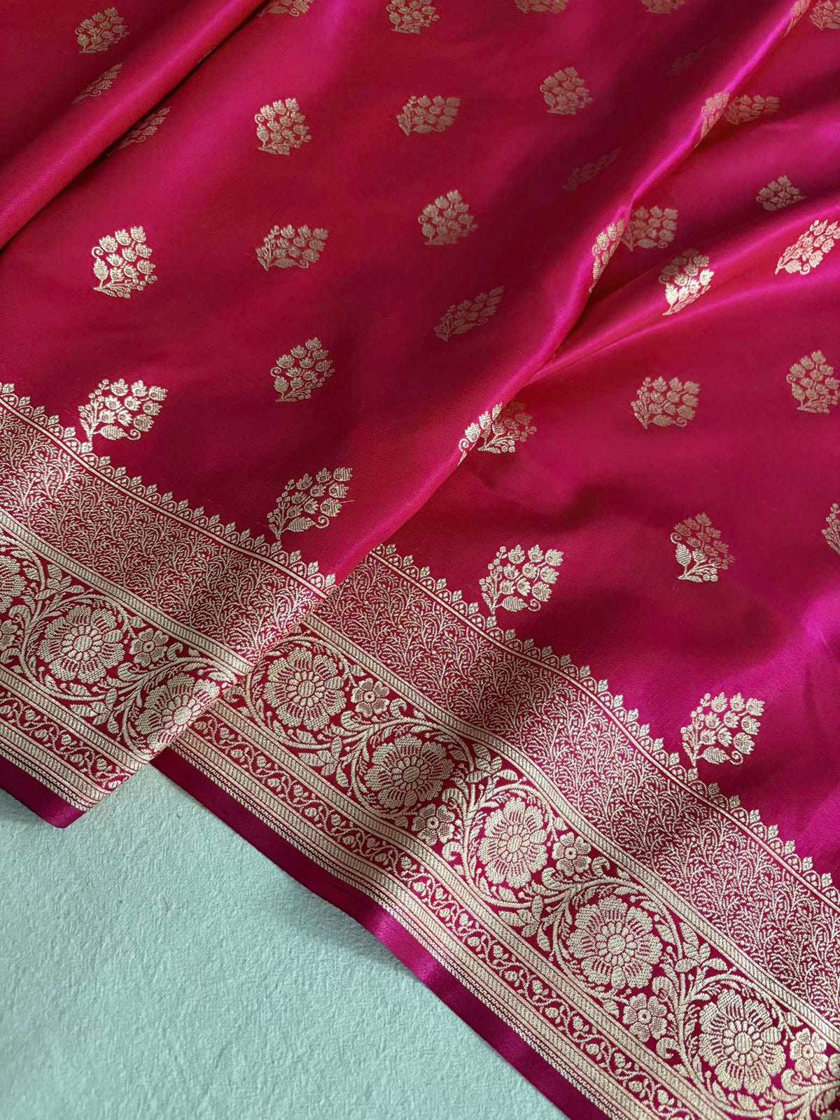 Rani Pink Satin Silk Saree Banarasi Motif