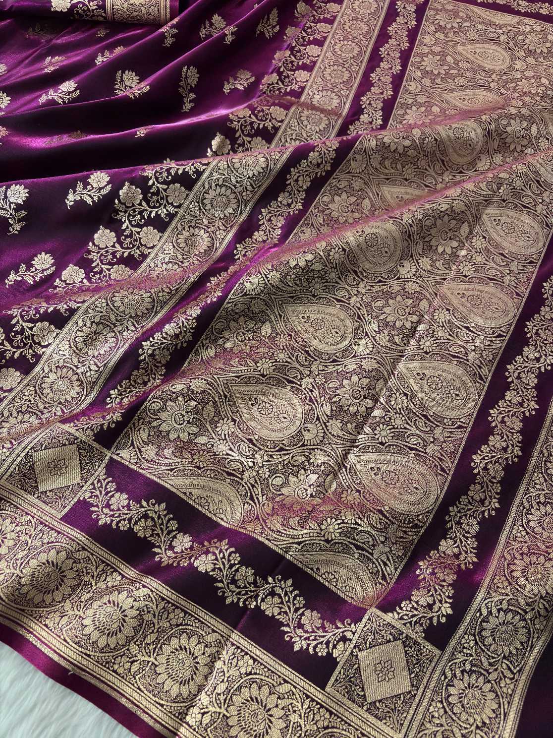 Wine Satin Silk Banarasi Fancy Saree