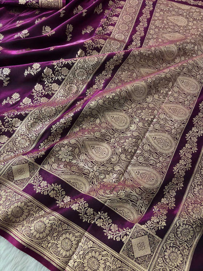Wine Satin Silk Banarasi Fancy Saree