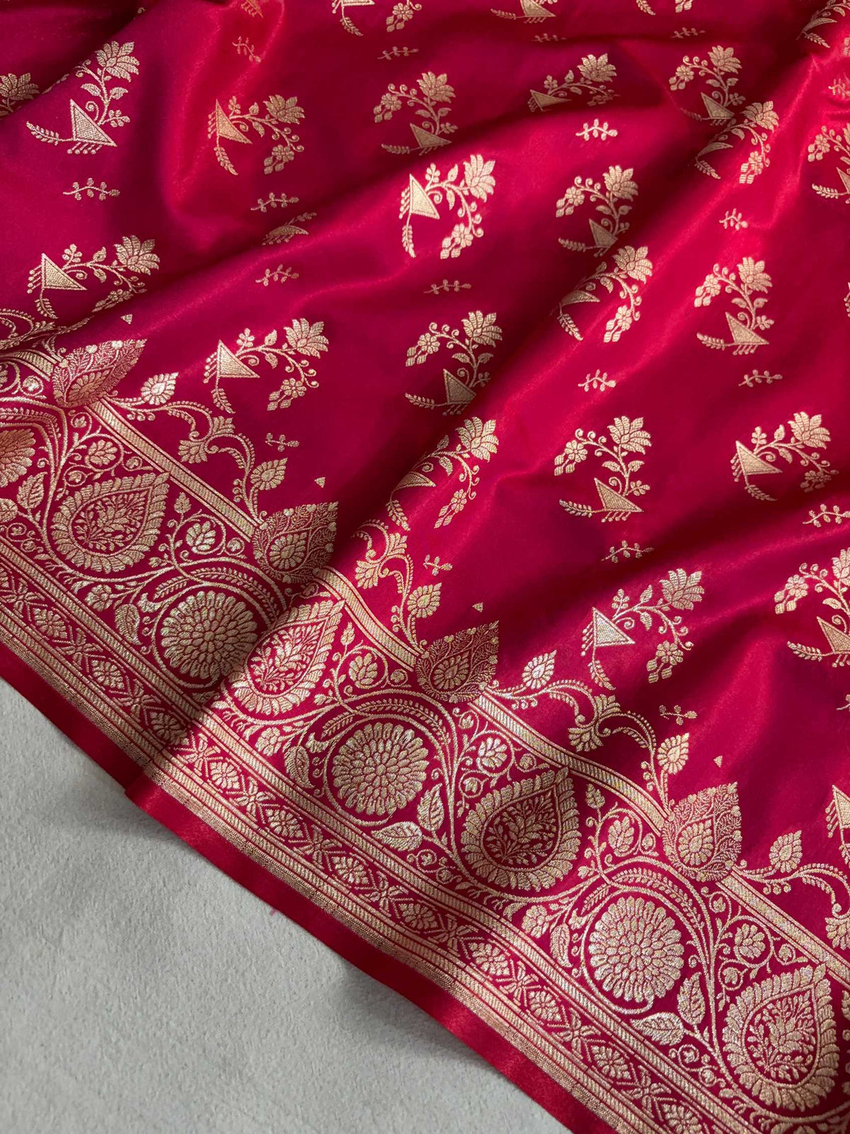 Rani Pink Fancy Motif Satin Silk Banarasi Saree