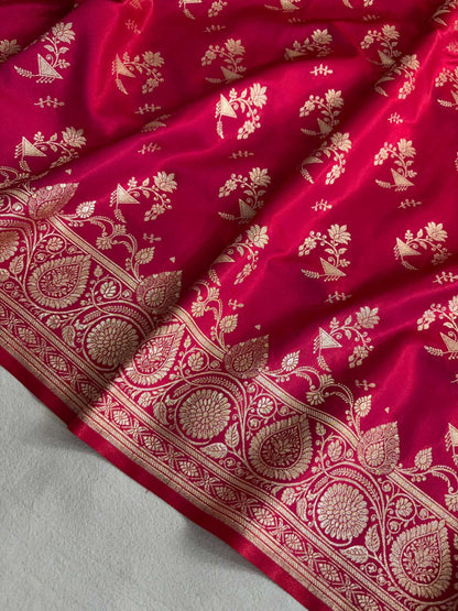 Rani Pink Fancy Motif Satin Silk Banarasi Saree
