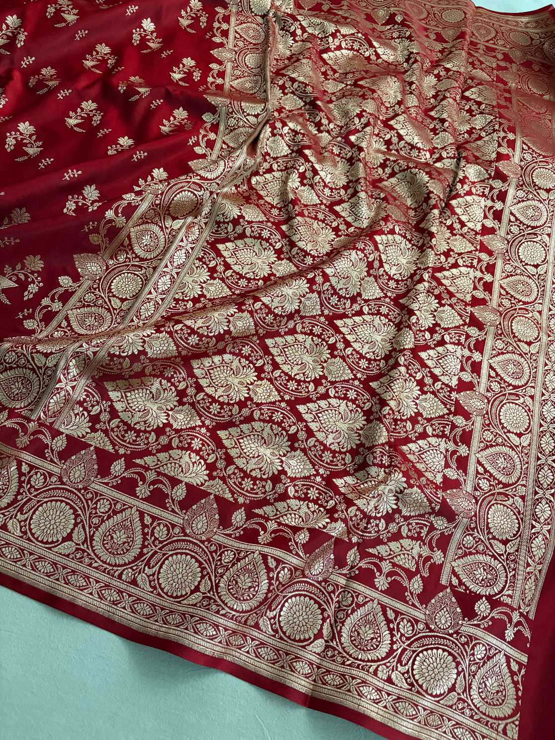 Maroon Shaded Fancy Motif Satin Silk Banarasi Saree
