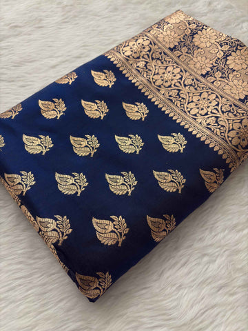 Neavy Blue Motif Satin Silk Banarasi saree