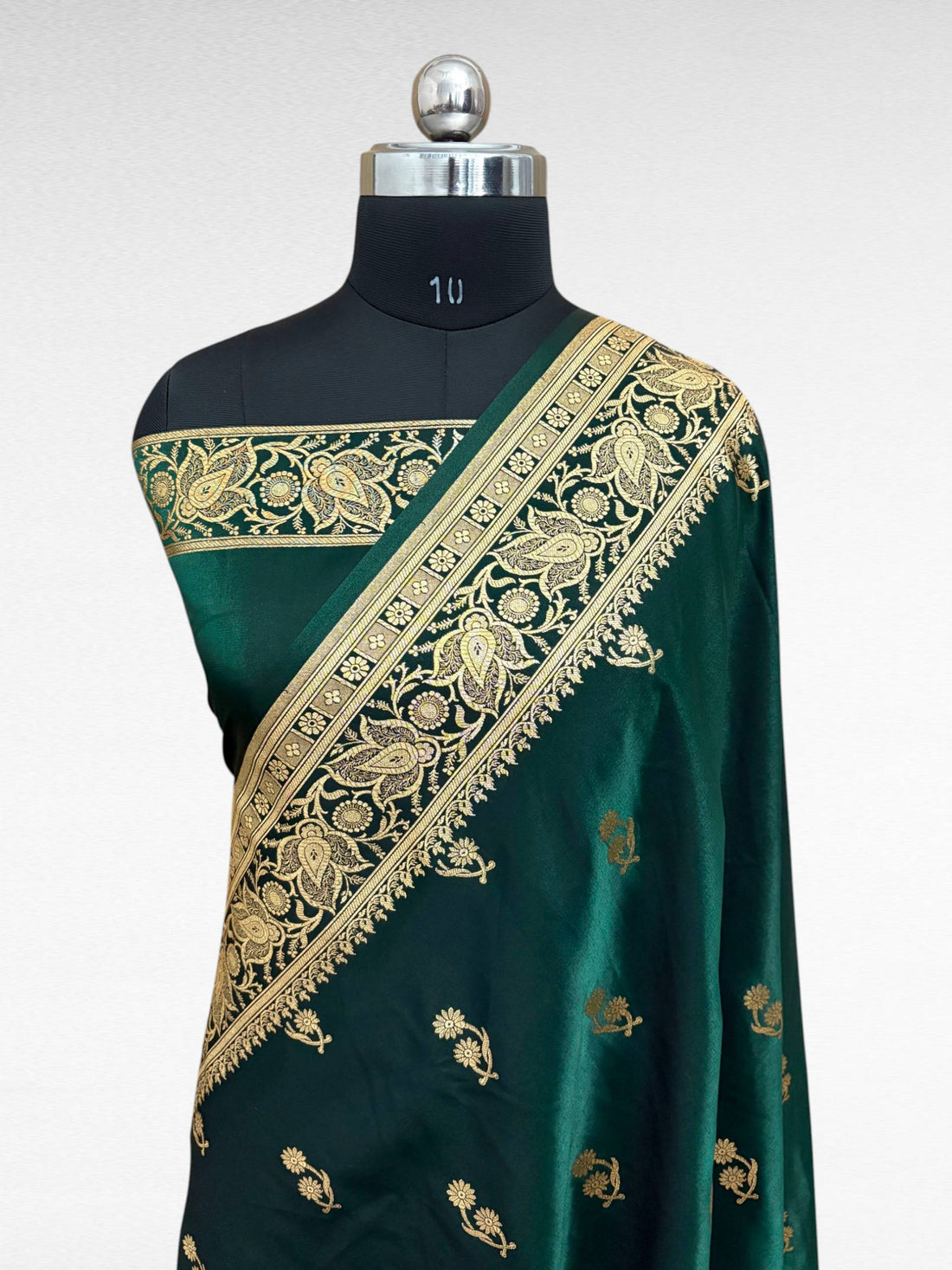 Dark Jungle Green Satin Silk Banarasi Saree