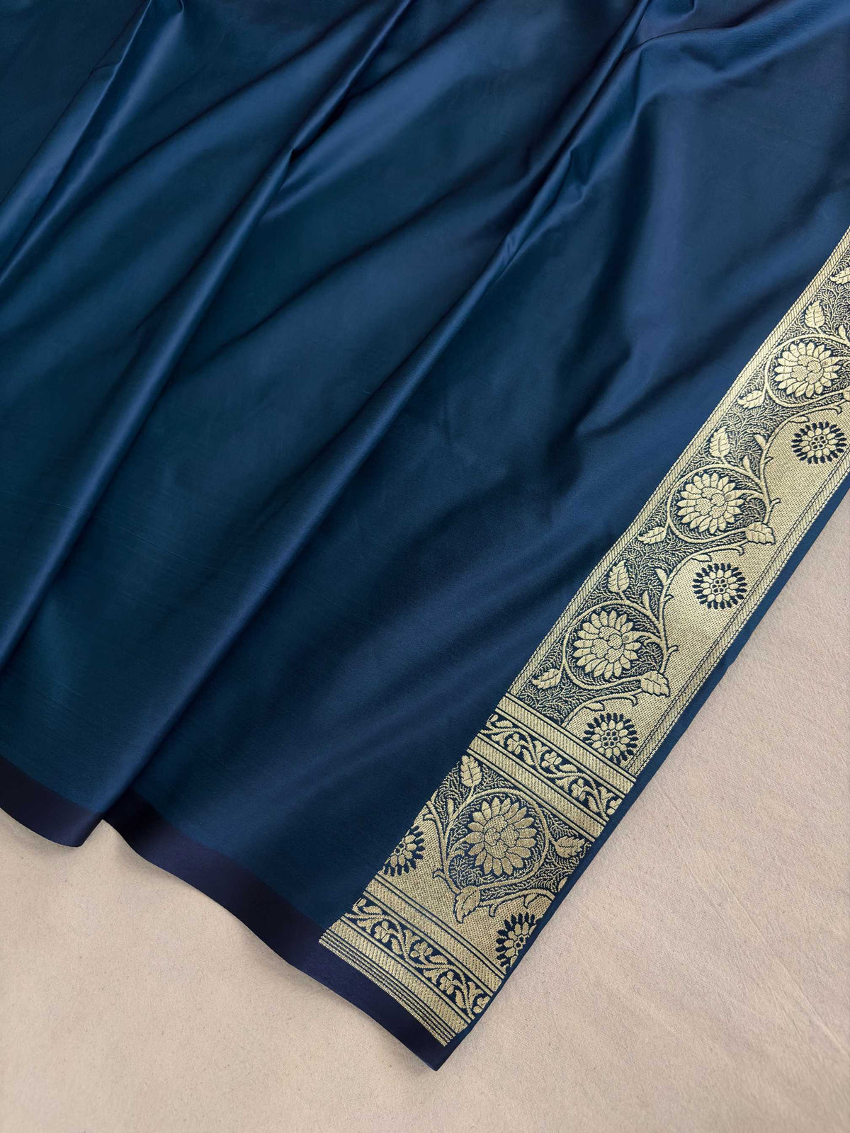 Neavy Blue Soft Kataan Silk Banarasi Saree Light Gold Work
