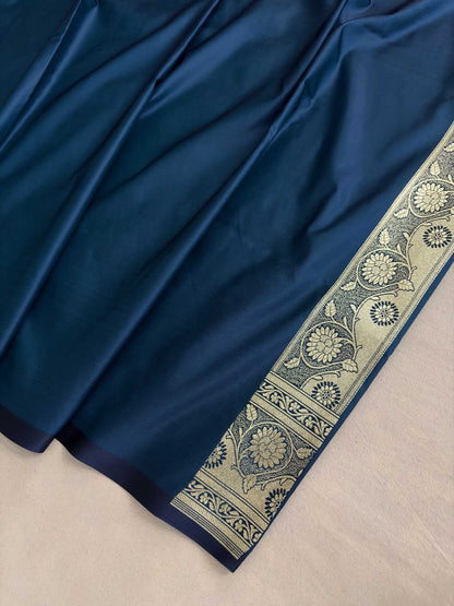Neavy Blue Soft Kataan Silk Banarasi Saree Light Gold Work